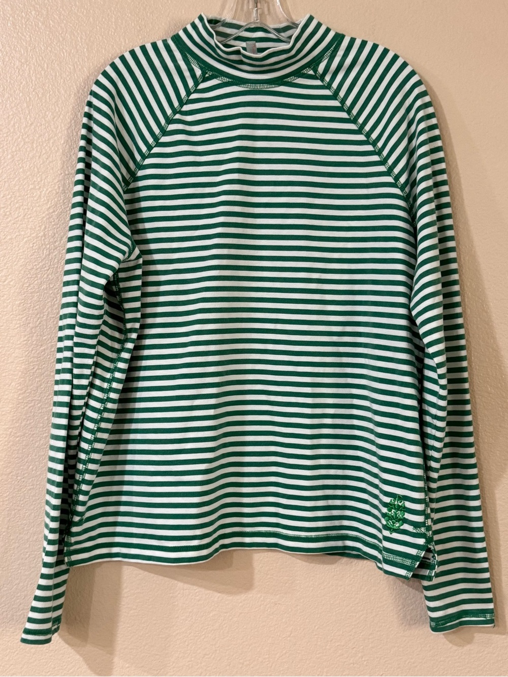 Green & White Striped Long Sleeve Crew Tee